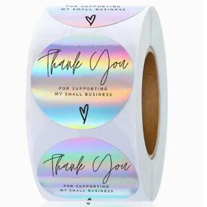 NEW HOLOGRAPHIC THANK YOU FOR SUPPORTING MY SMALL BUSINESS STICKERS 2 ROLLS 1000